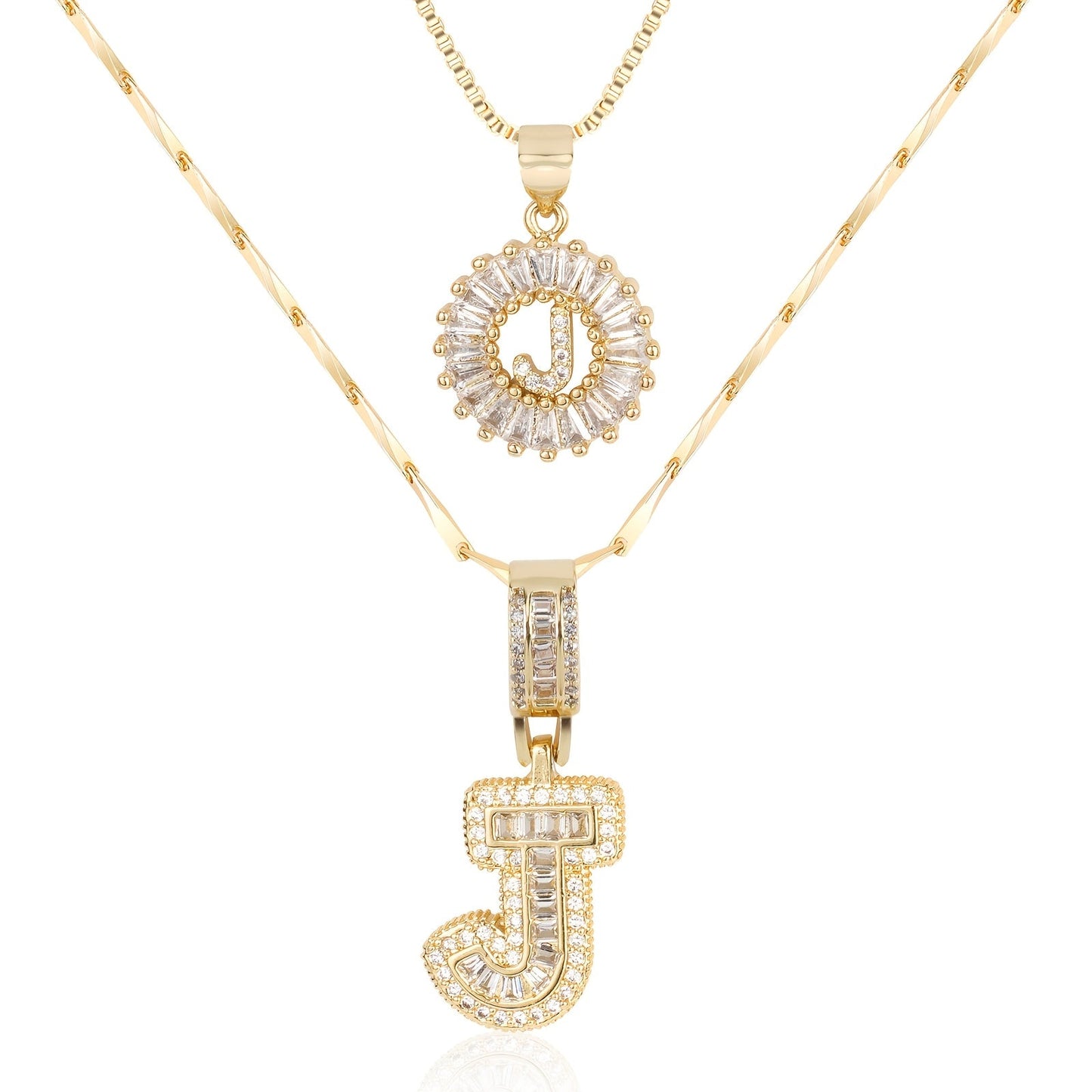 Corlina - 2 pc 14k Diamond Letter Initial Necklace