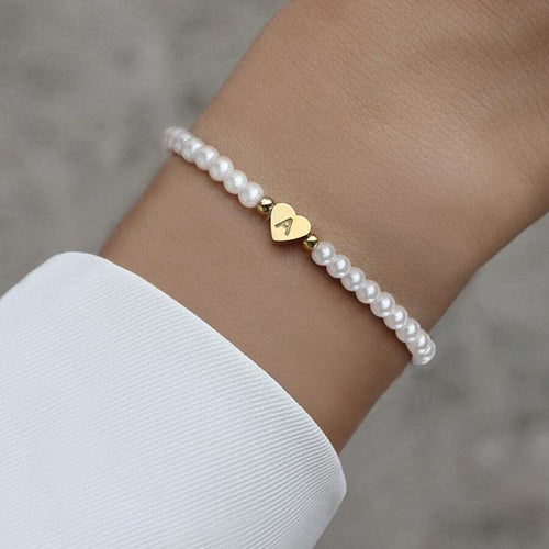 Engraved Initial Bead Bracelet - Personalized Heart Bead Bracelet