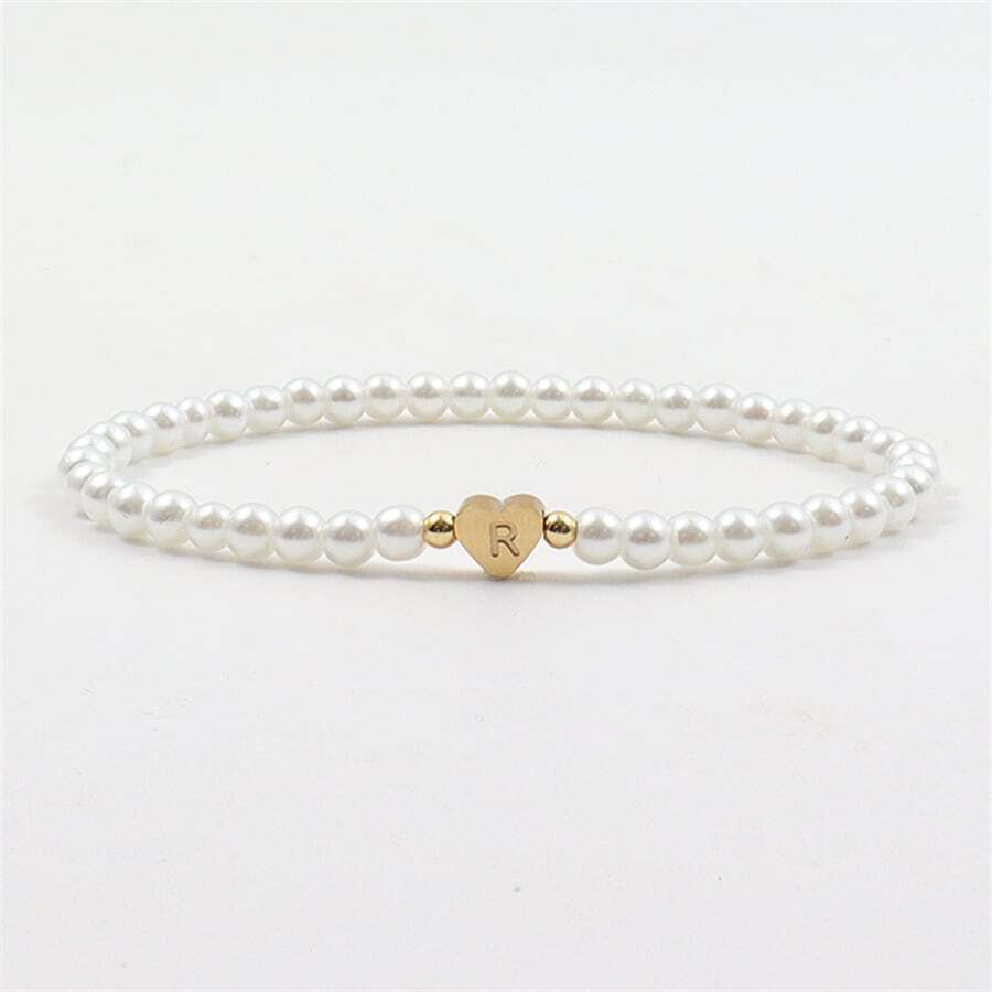 Engraved Initial Bead Bracelet - Personalized Heart Bead Bracelet