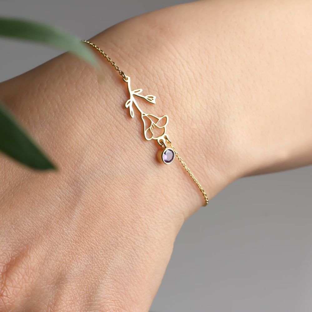 Birthday Flower Bracelet - Bracelet with Birthstone and Blossom