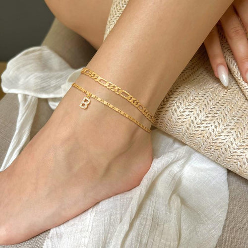 Corlina - Diamond Letter Initial 2pc 14k Anklet