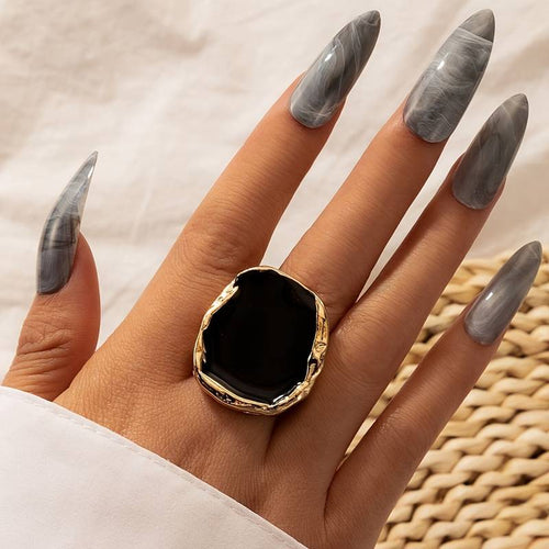 Classic Black Stone Oversized Ring - Classic Exaggerated Black Ring