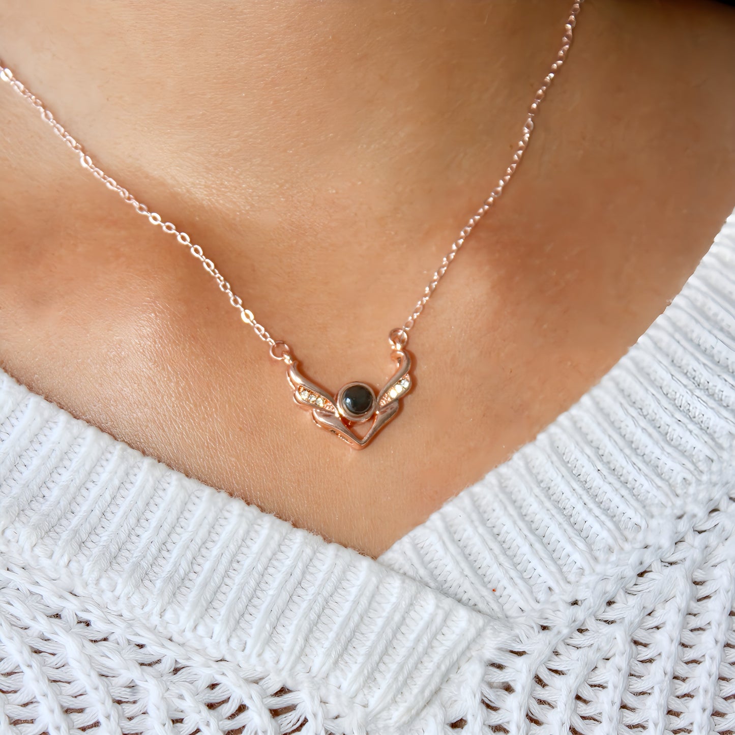 Crystal Angel Wings Projection Necklace