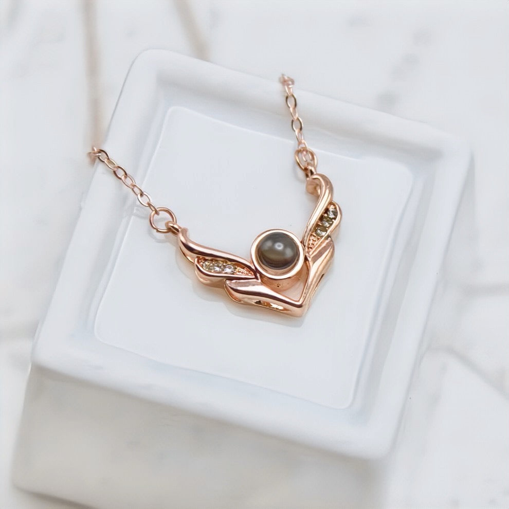 Crystal Angel Wings Projection Necklace