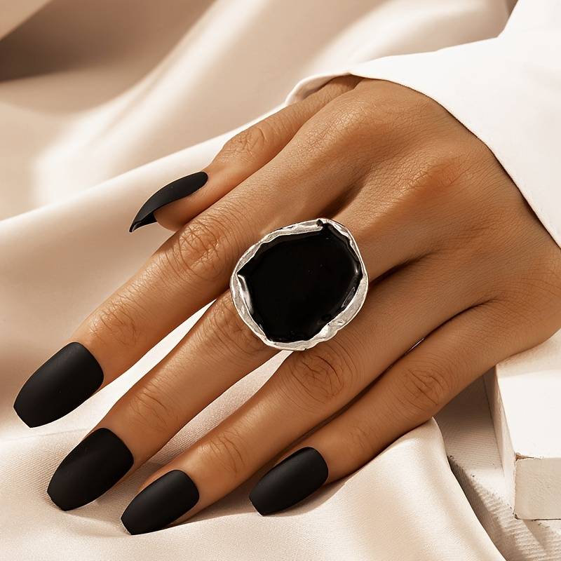 Classic Black Stone Oversized Ring - Classic Exaggerated Black Ring