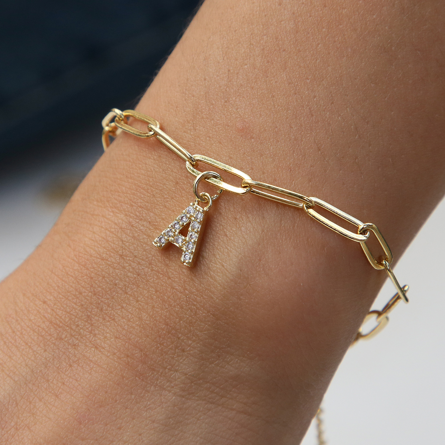 Elina - Dainty Paperclip Letter Initial Bracelet