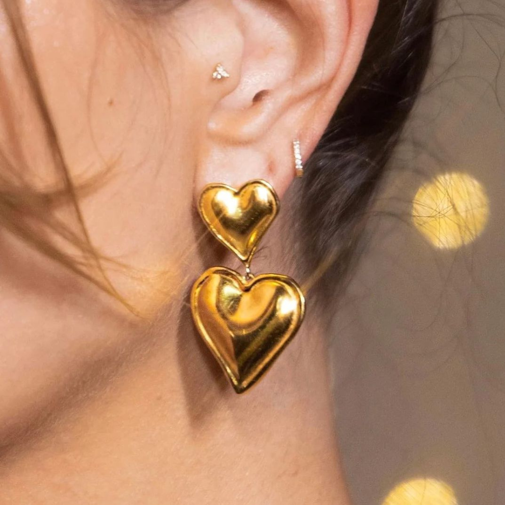 Double Heart Statement Earrings - Statement Earring with Two Hearts