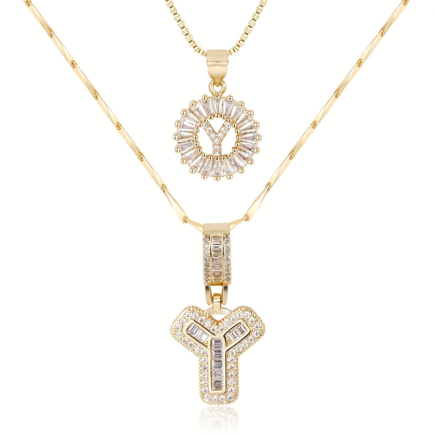 Corlina - 2 pc 14k Diamond Letter Initial Necklace