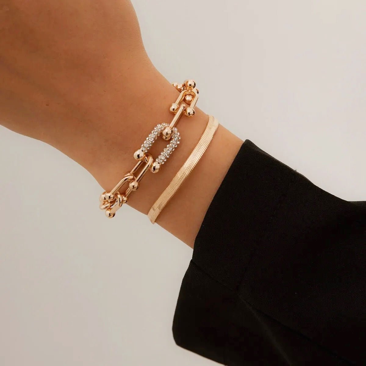 Zayla - 2pc Statement Chain Bracelet Set Gold