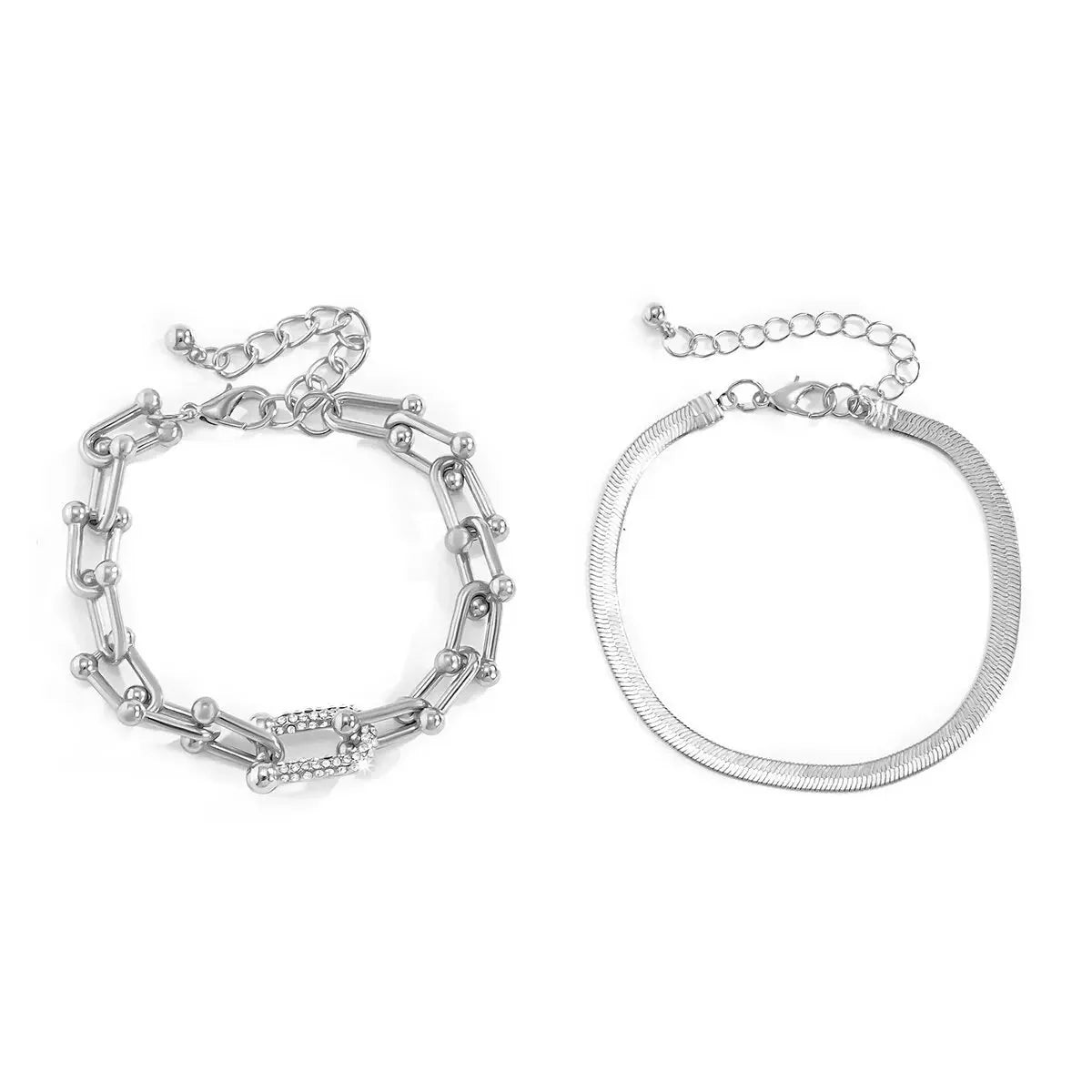 Zayla - 2pc Statement Chain Bracelet Set Silver