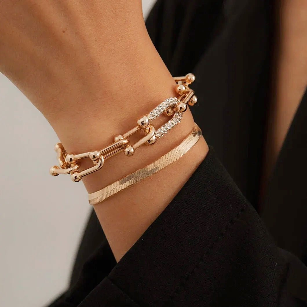 Zayla - 2pc Statement Chain Bracelet Set Gold