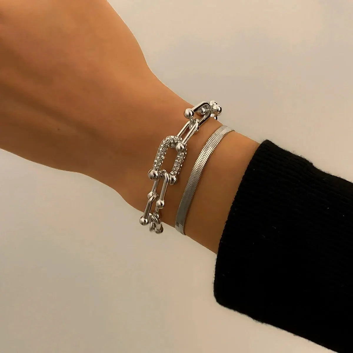 Zayla - 2pc Statement Chain Bracelet Set Silver