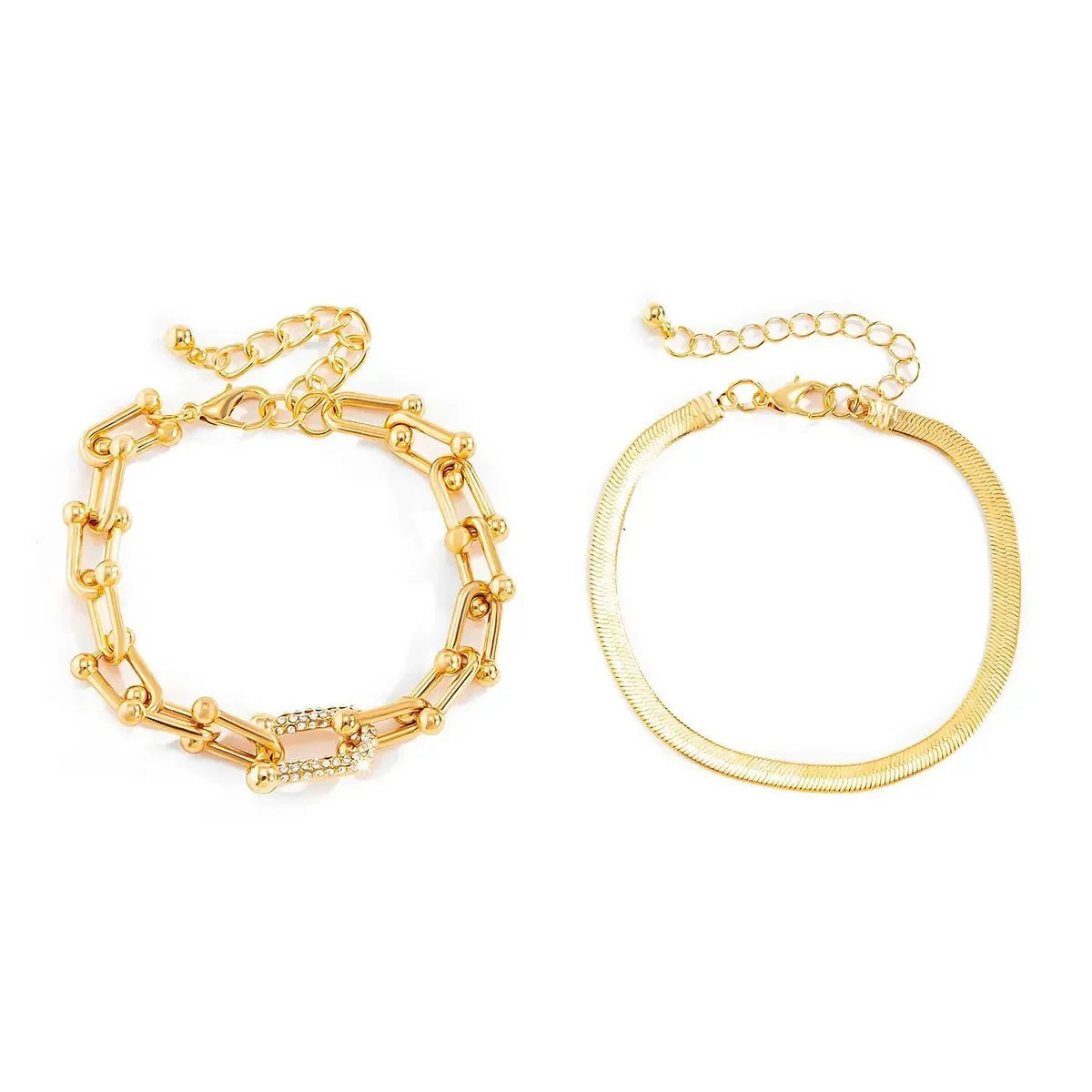 Zayla - 2pc Statement Chain Bracelet Set Gold