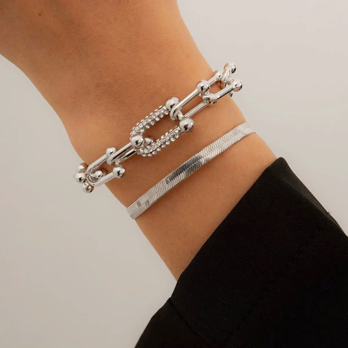 Zayla - 2pc Statement Chain Bracelet Set Silver