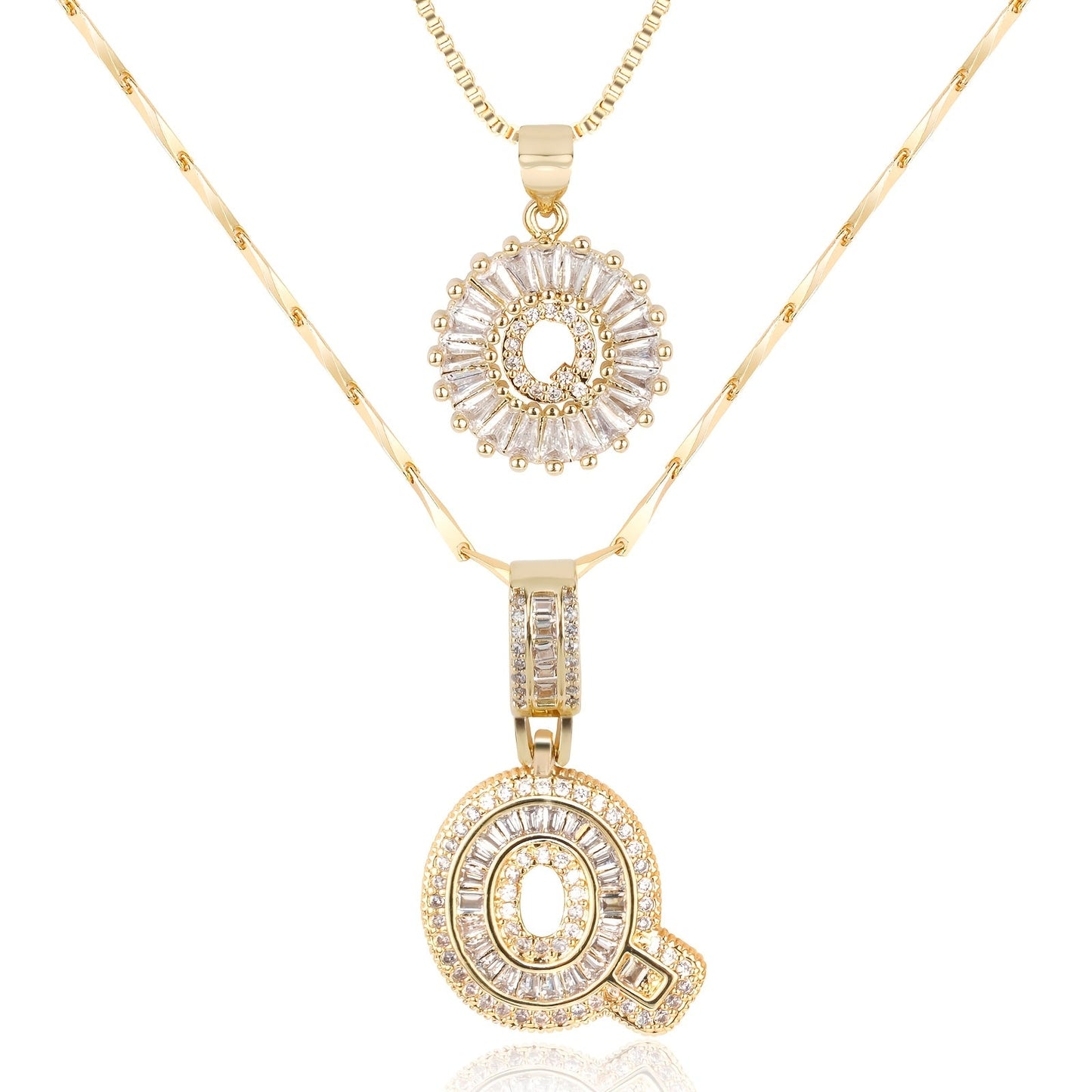 Corlina - 2 pc 14k Diamond Letter Initial Necklace