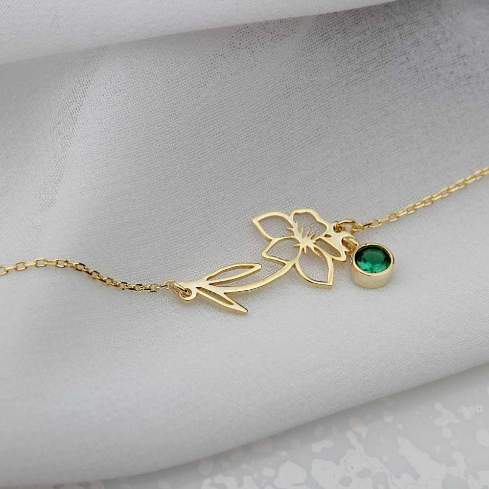 Birthday Flower Bracelet - Bracelet with Birthstone and Blossom