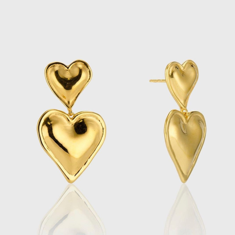 Double Heart Statement Earrings - Statement Earring with Two Hearts