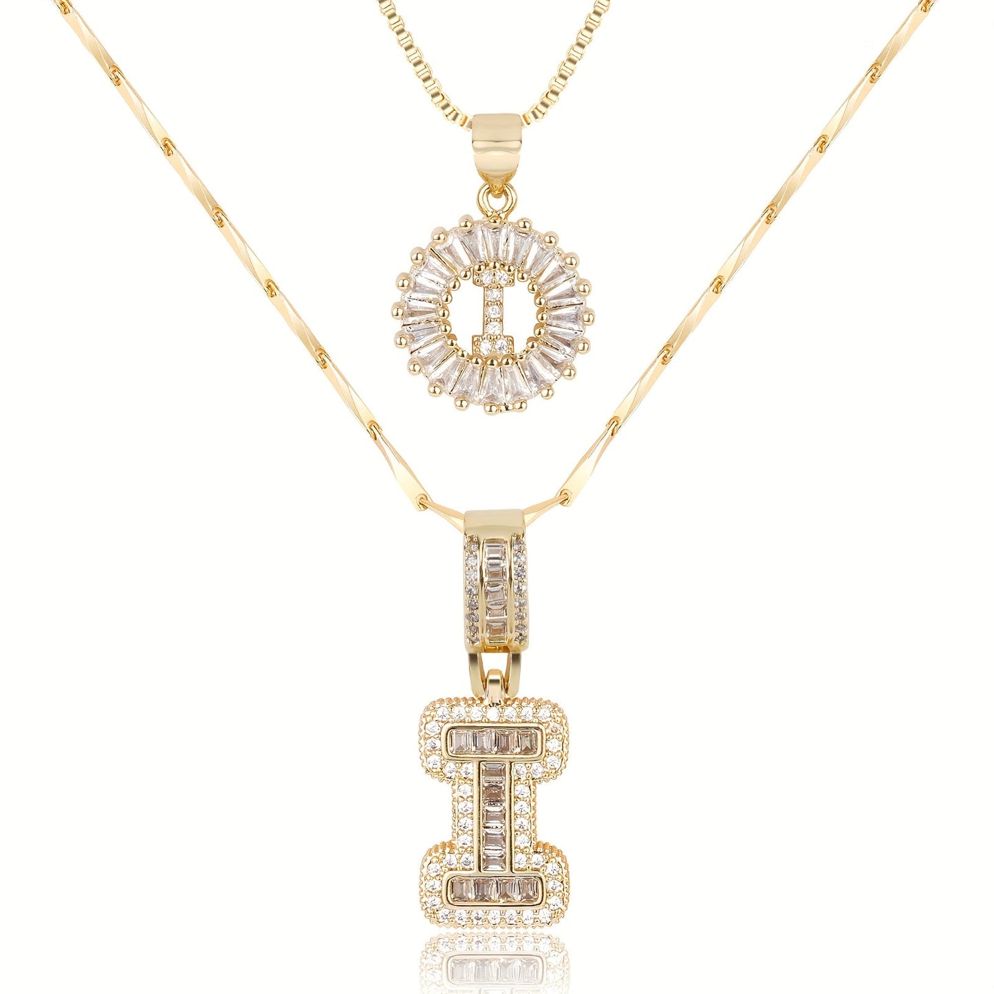 Corlina - 2 pc 14k Diamond Letter Initial Necklace