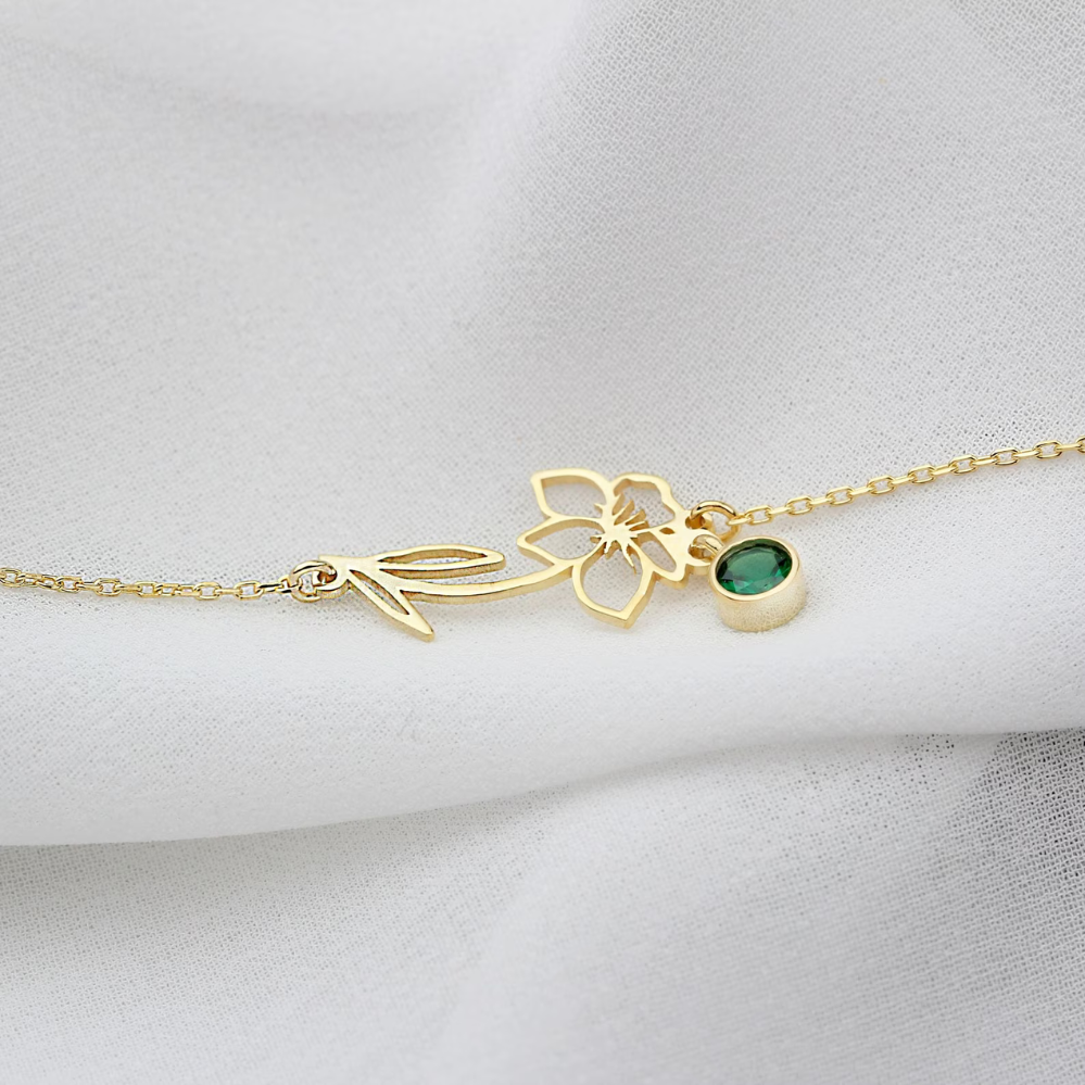 Birthday Flower Bracelet - Bracelet with Birthstone and Blossom