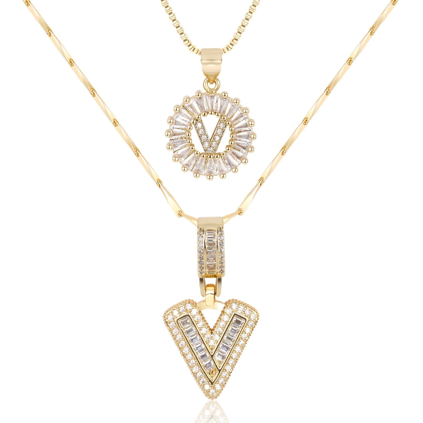 Corlina - 2 pc 14k Diamond Letter Initial Necklace