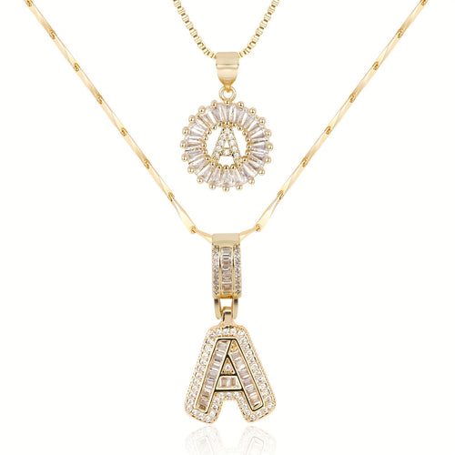 Corlina - 2 pc 14k Diamond Letter Initial Necklace