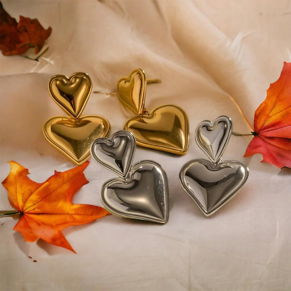 Double Heart Statement Earrings - Statement Earring with Two Hearts