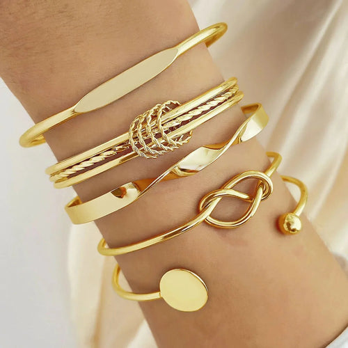 Zenya – 5pcs Twist Bangle Bracelet Set Gold