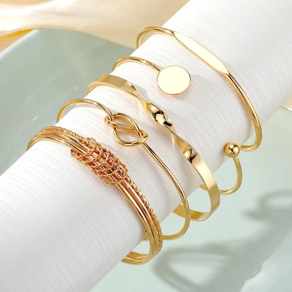 Zenya – 5pcs Twist Bangle Bracelet Set Gold