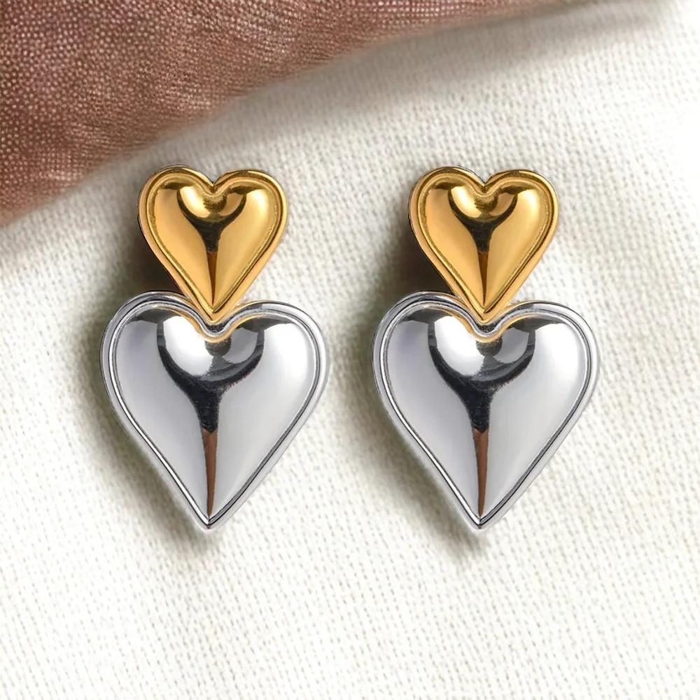 Double Heart Statement Earrings - Statement Earring with Two Hearts