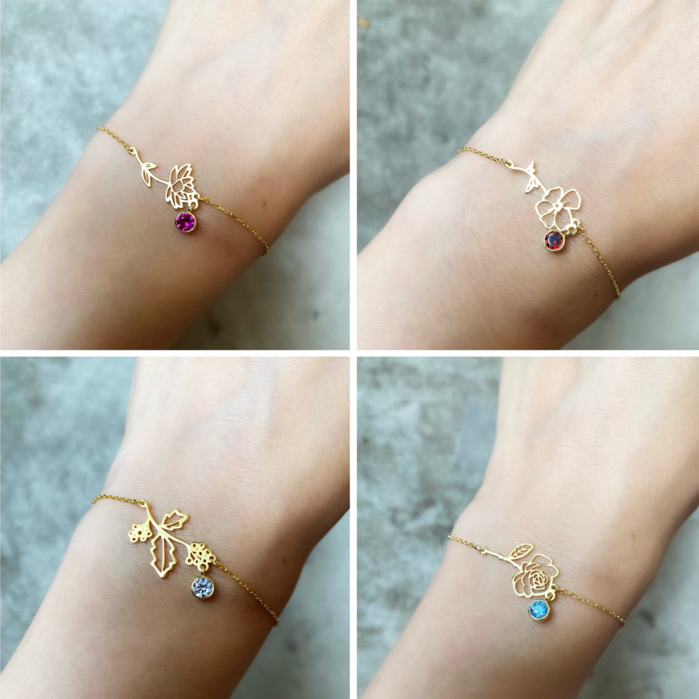 Birthday Flower Bracelet - Bracelet with Birthstone and Blossom