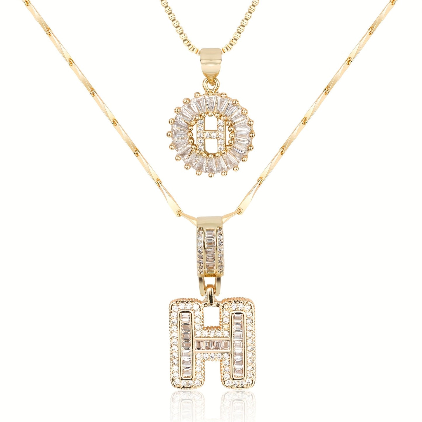 Corlina - 2 pc 14k Diamond Letter Initial Necklace