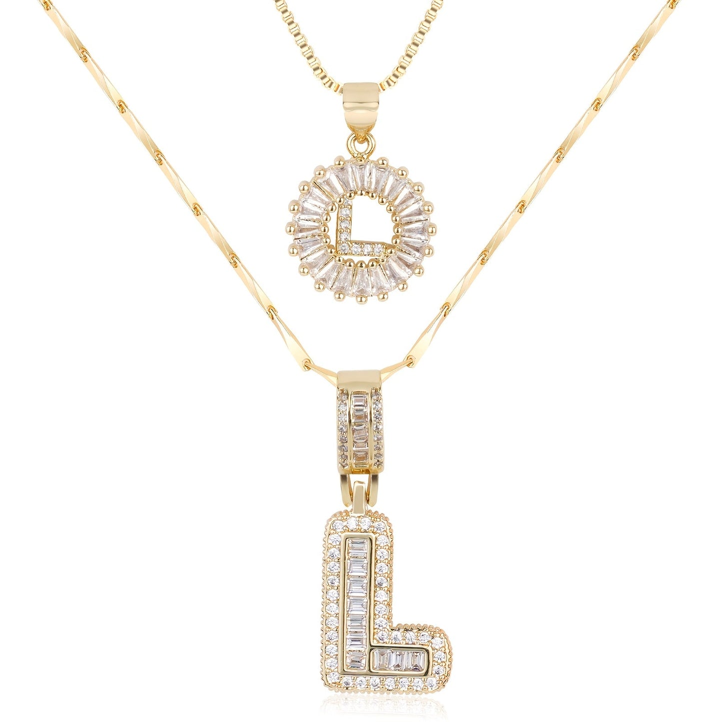 Corlina - 2 pc 14k Diamond Letter Initial Necklace