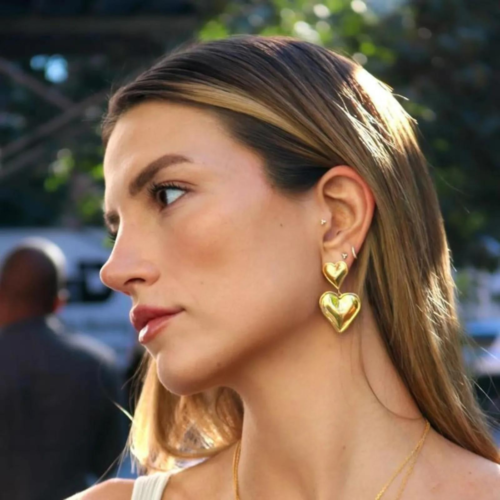Double Heart Statement Earrings - Statement Earring with Two Hearts