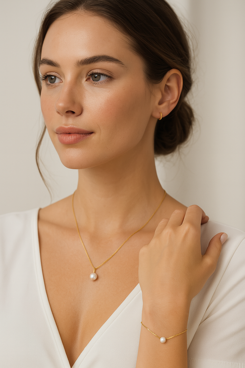 Gold Single Pearl Necklace