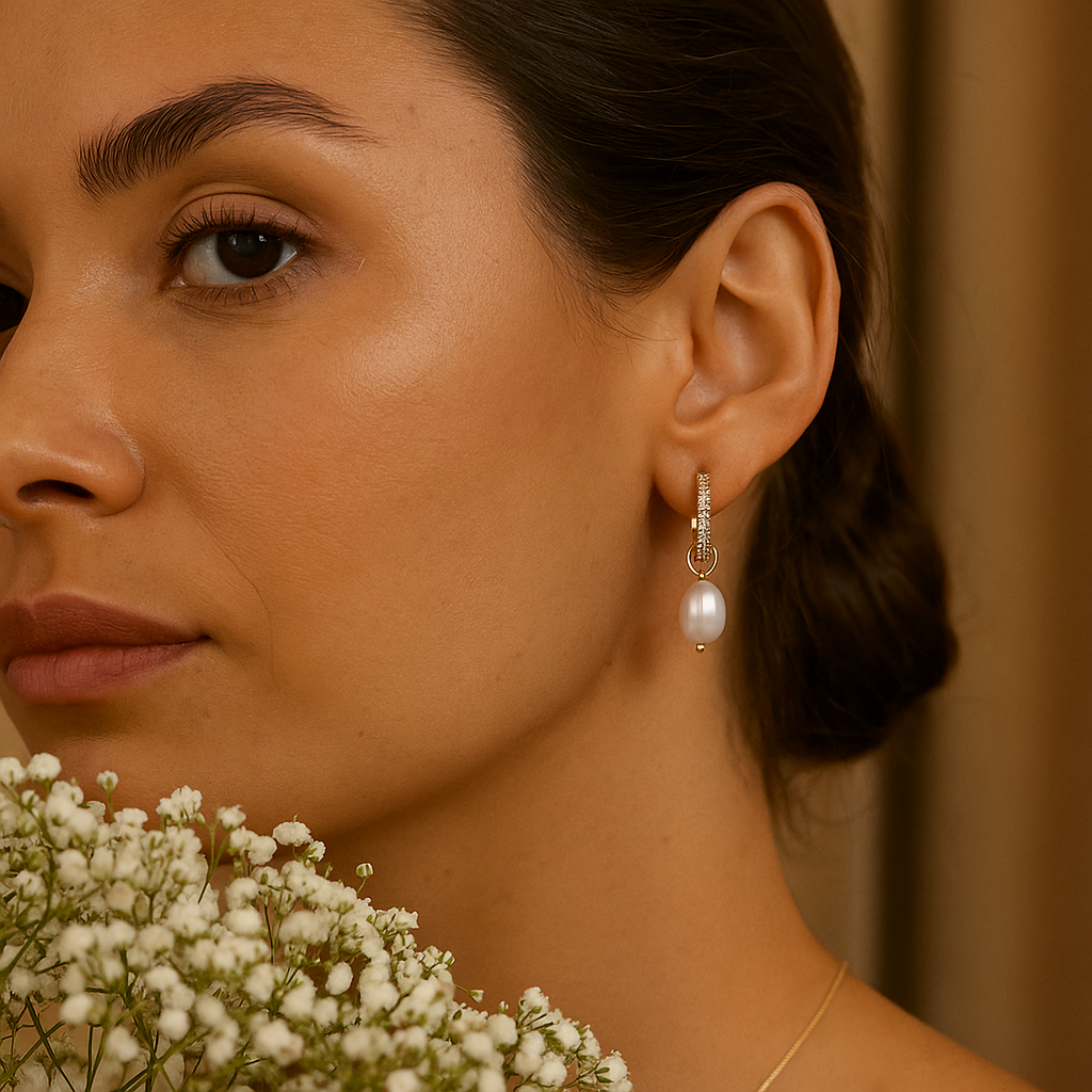 Diamond-Style Gold Drop Hoop Earrings