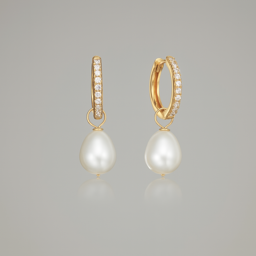 Diamond-Style Gold Drop Hoop Earrings