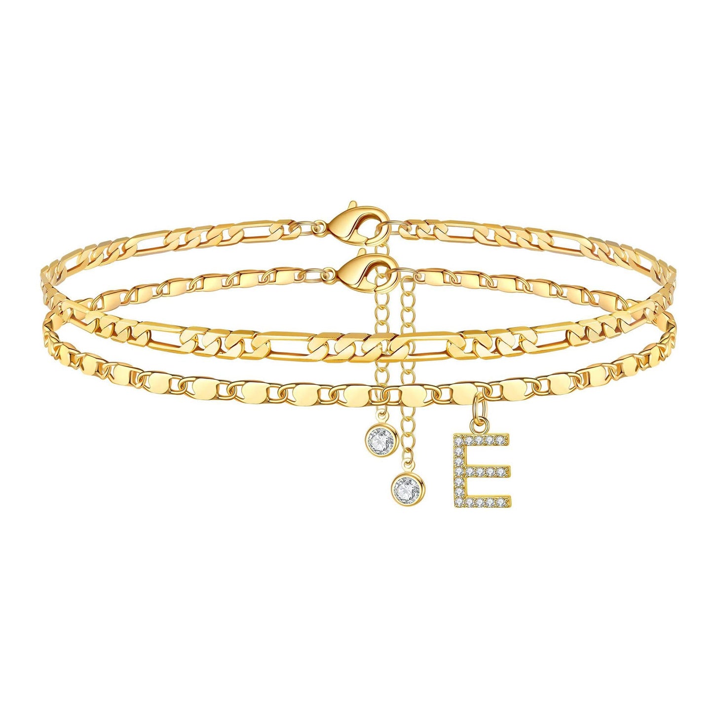Corlina - Diamond Letter Initial 2pc 14k Anklet