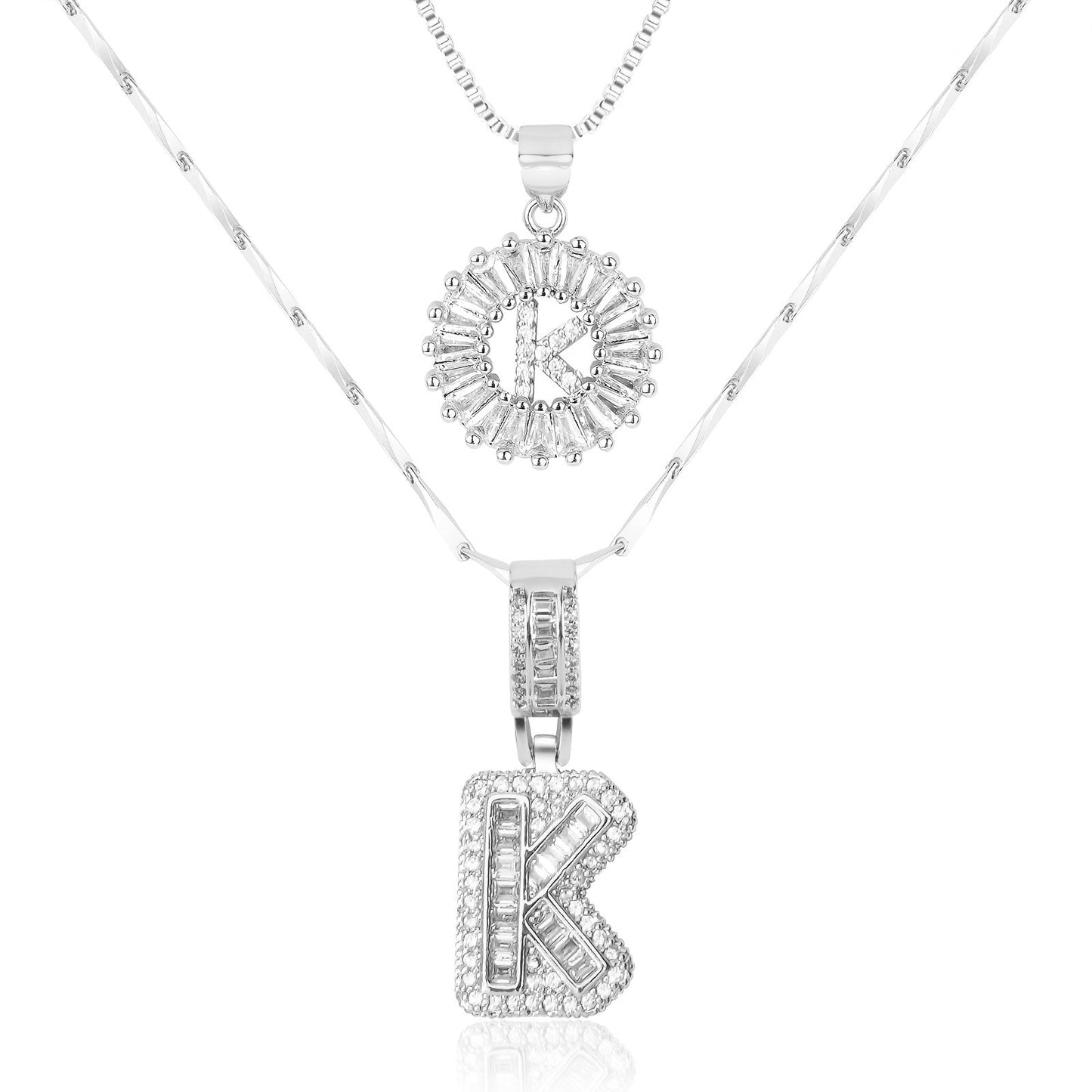 Corlina - 2 pc 14k Diamond Letter Initial Necklace