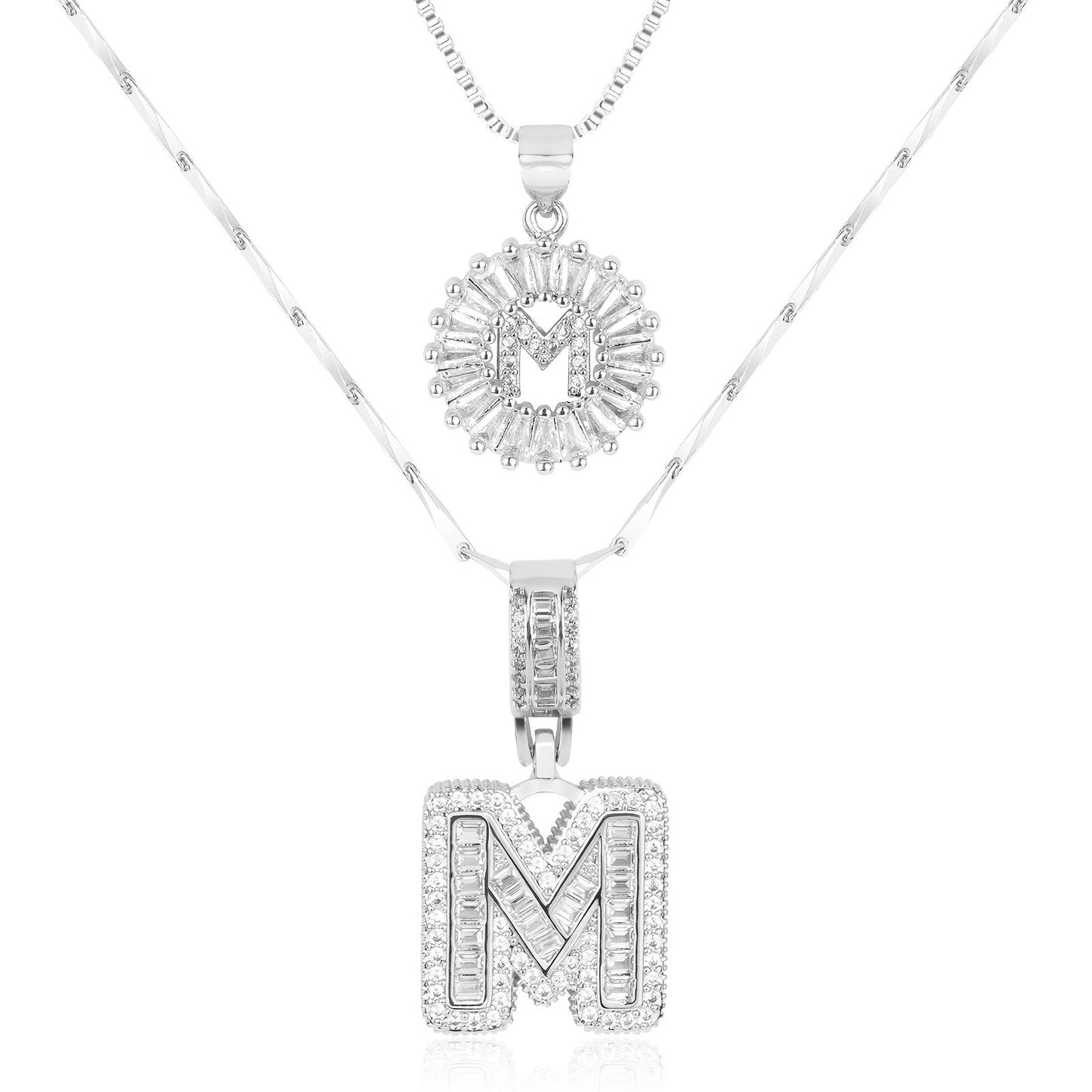 Corlina - 2 pc 14k Diamond Letter Initial Necklace