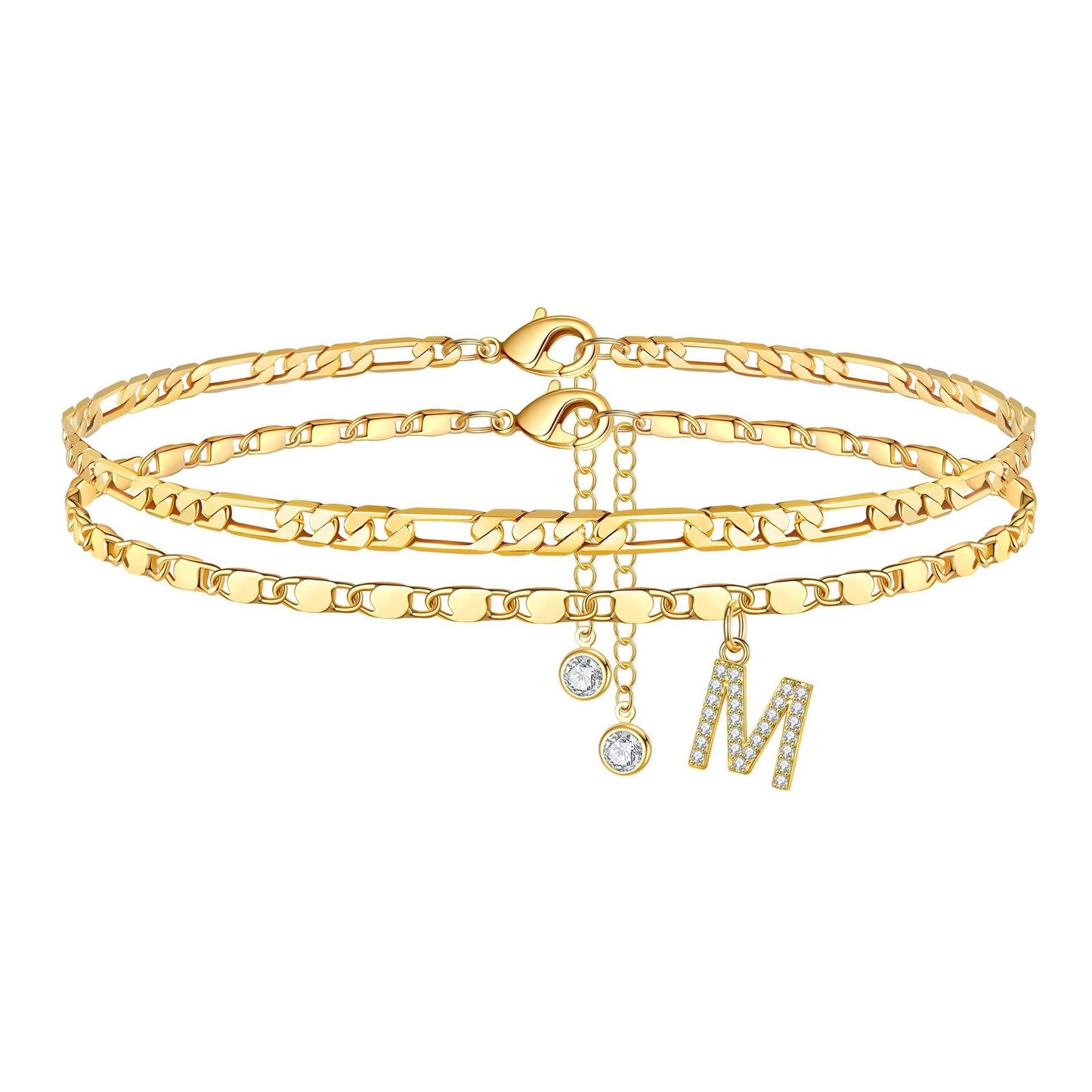 Corlina - Diamond Letter Initial 2pc 14k Anklet