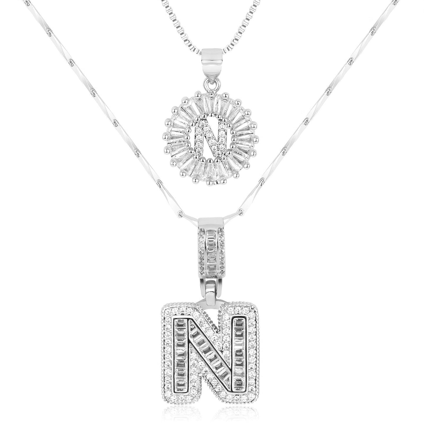 Corlina - 2 pc 14k Diamond Letter Initial Necklace