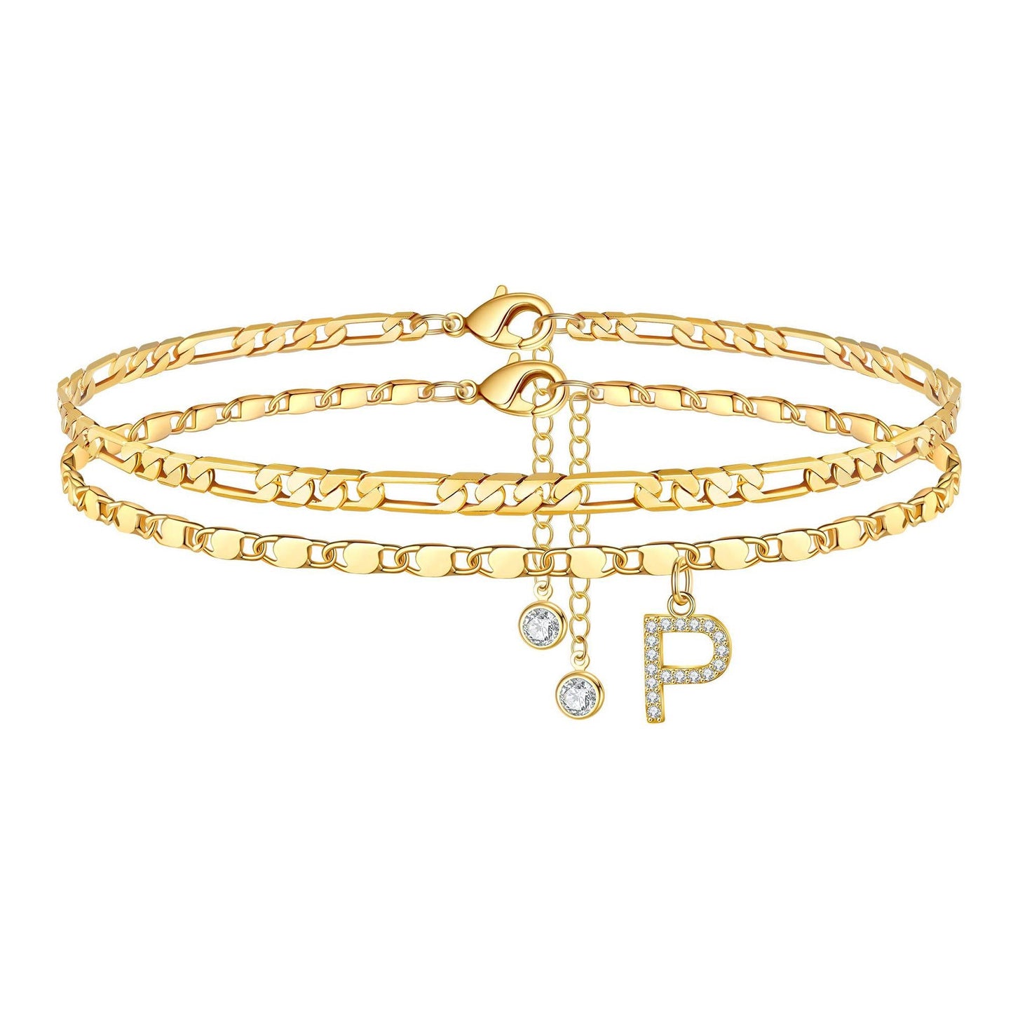 Corlina - Diamond Letter Initial 2pc 14k Anklet