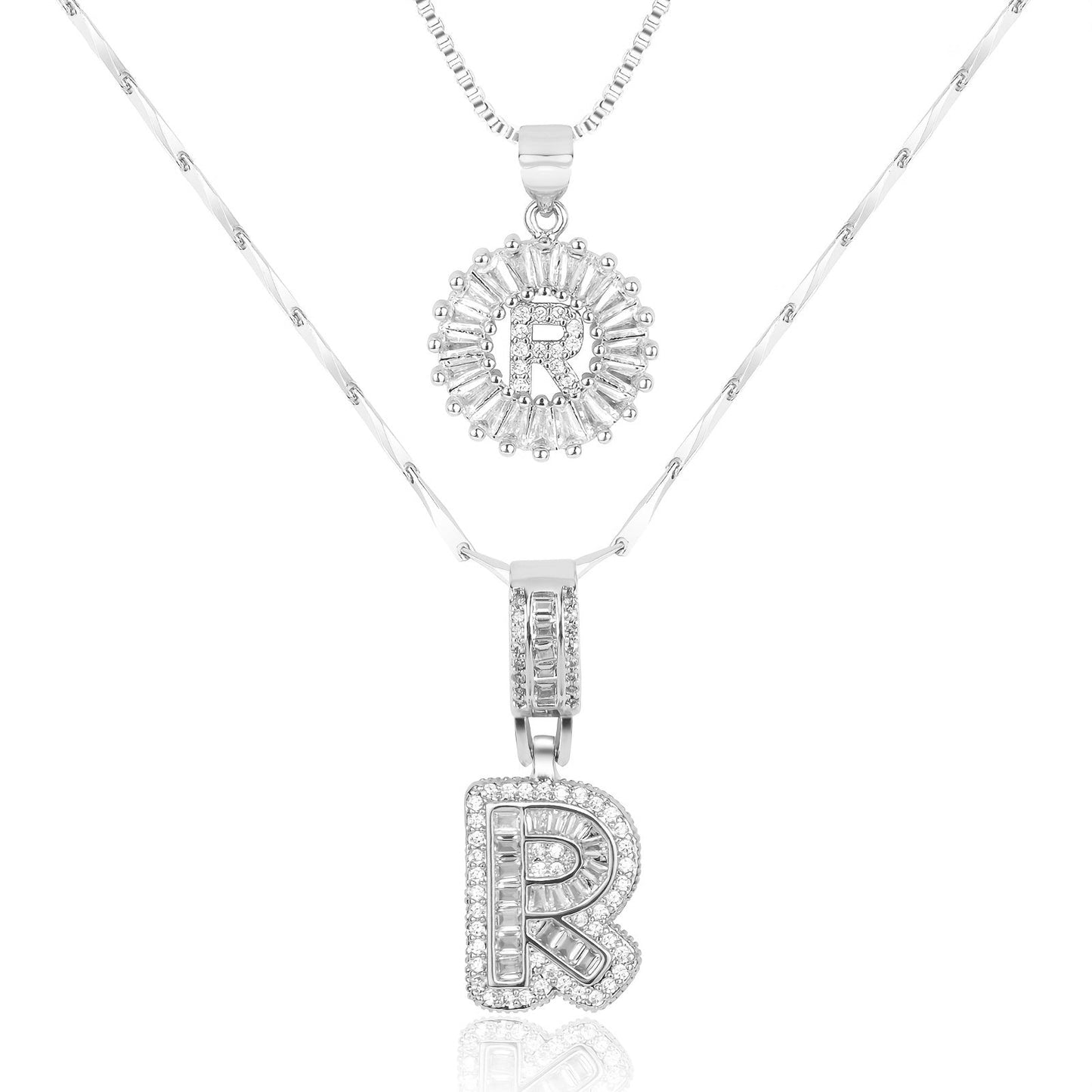 Corlina - 2 pc 14k Diamond Letter Initial Necklace