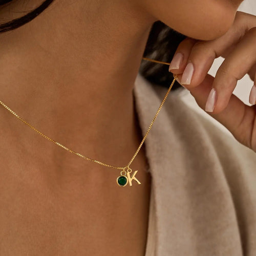 Alyssa - Dainty Initial & Birthstone Necklace