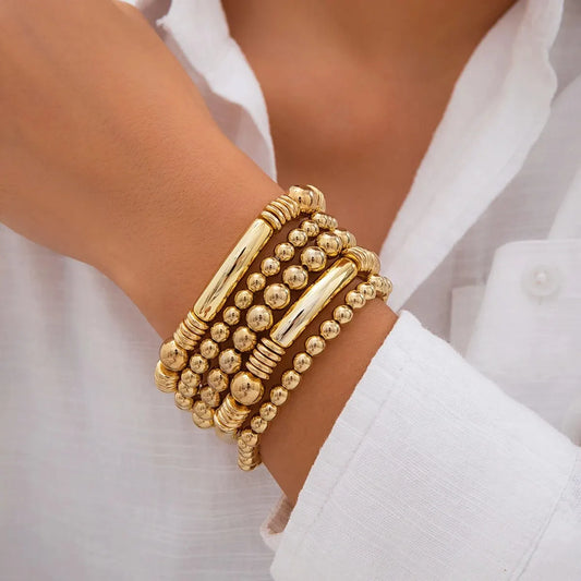 Aveline - 5pc Beaded Bracelet Set Gold