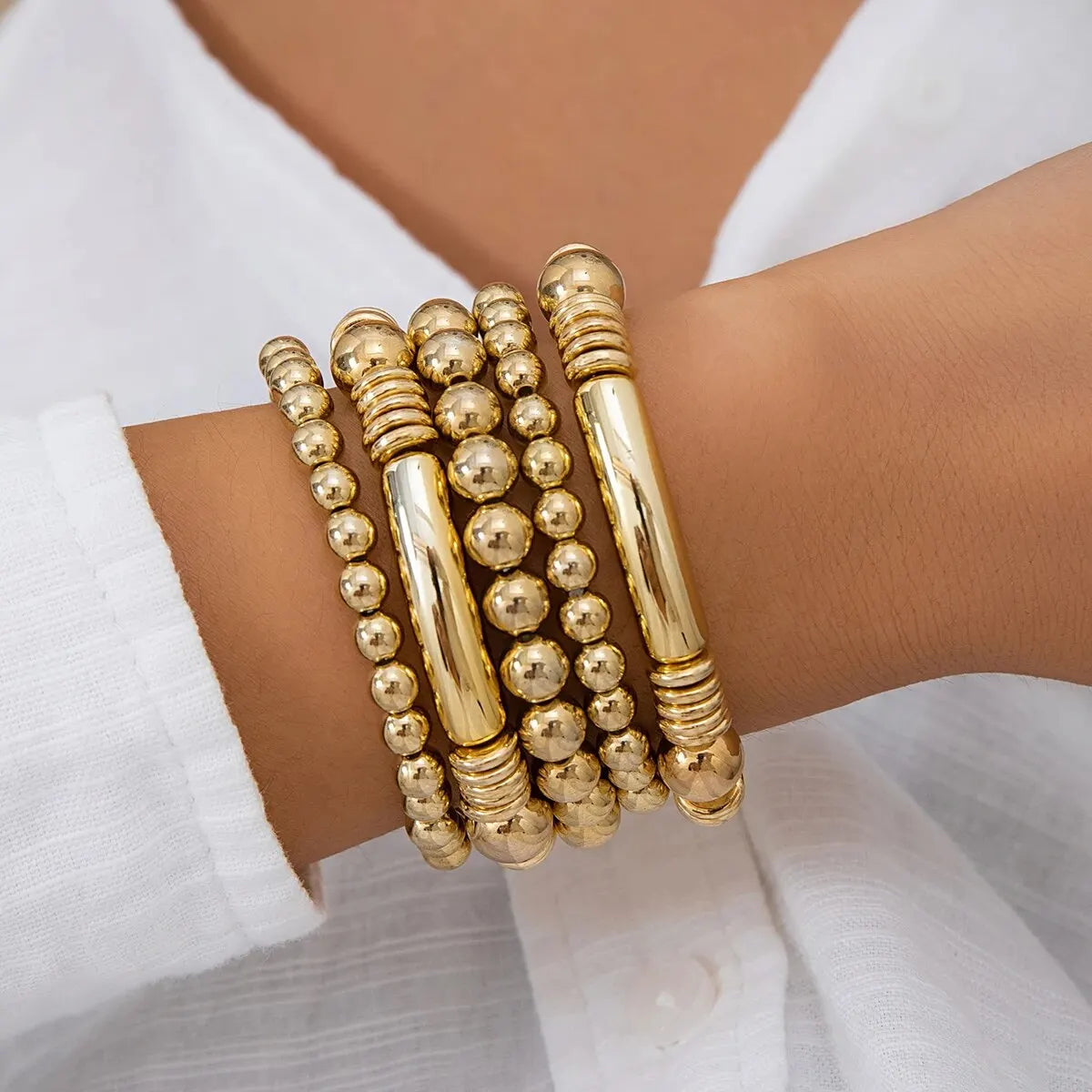 Aveline - 5pc Beaded Bracelet Set Gold