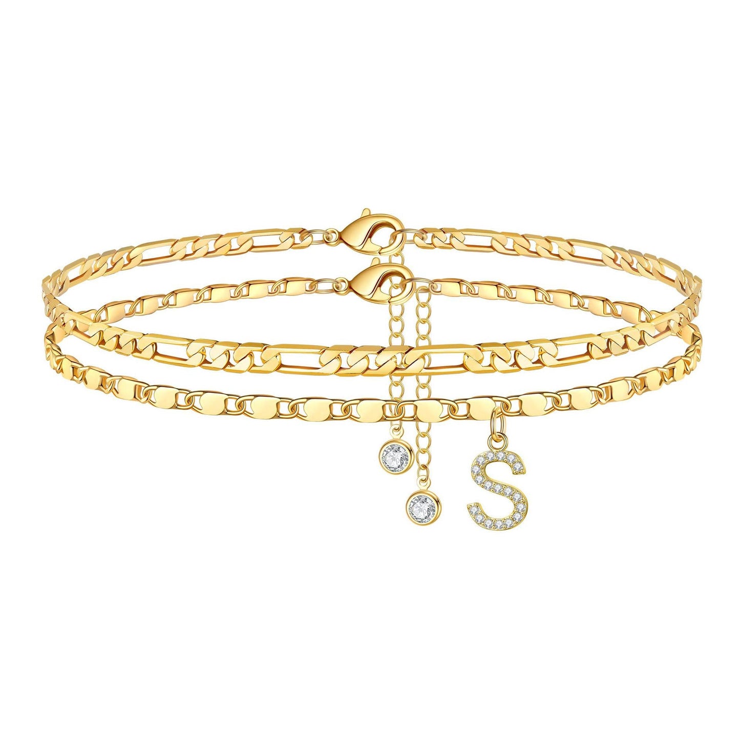 Corlina - Diamond Letter Initial 2pc 14k Anklet