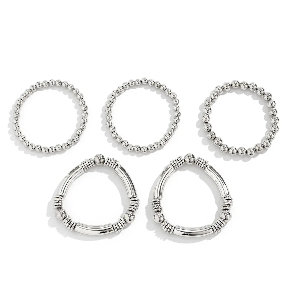 Aveline - 5pc Beaded Bracelet Set Silver