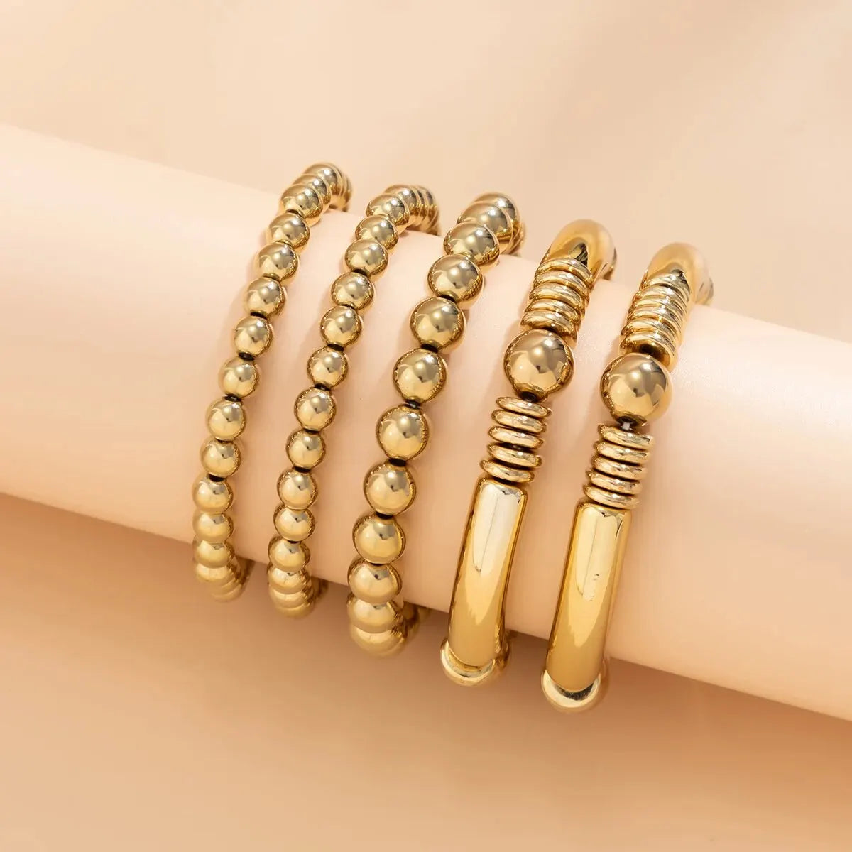 Aveline - 5pc Beaded Bracelet Set Gold