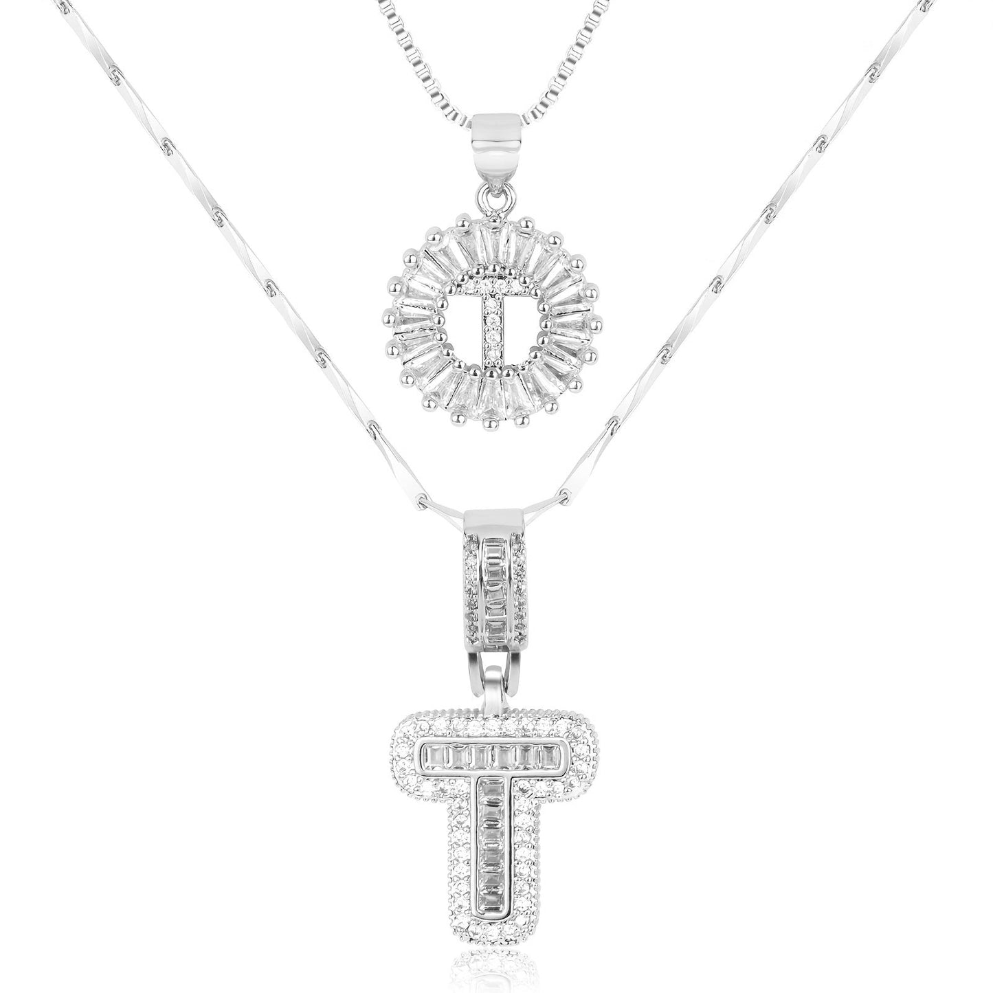Corlina - 2 pc 14k Diamond Letter Initial Necklace